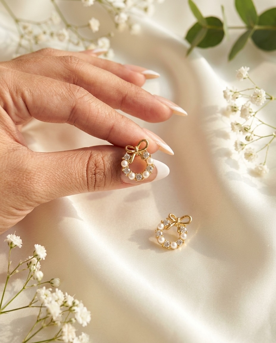 Pearl Bow Wreath Stud Earrings